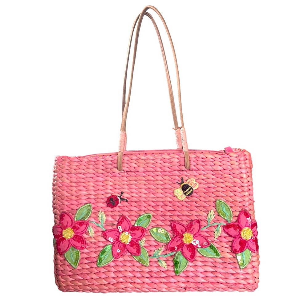 Vintage Pink Raffia Handbag